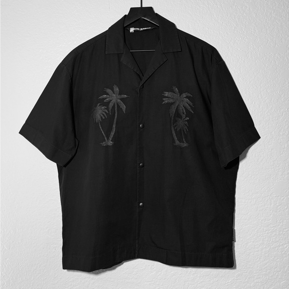 Palm Angels Black Button Up Shirt Palm Tree Print Mens Bowler Shirt - Picture 9 of 16